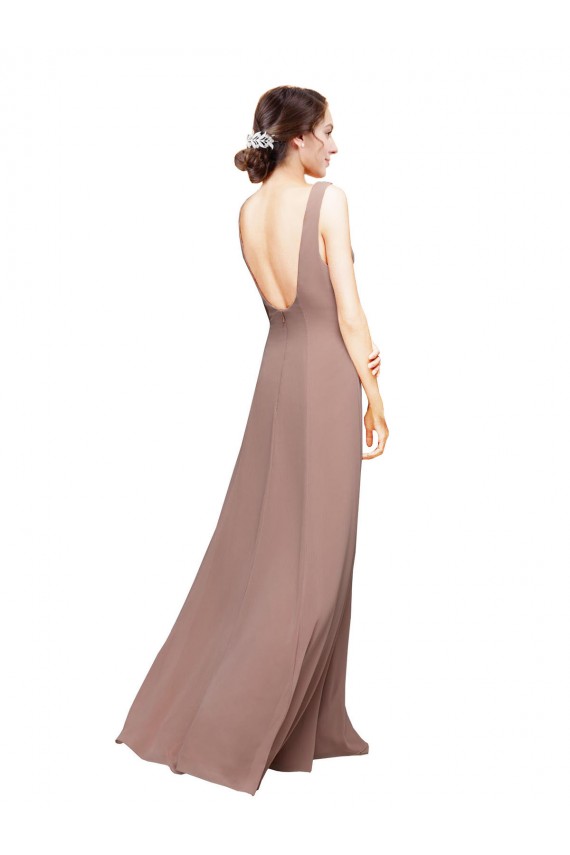 Boutique Bleu roi Trapèze Col V Mousseline Longue Robes demoiselle d'honneur