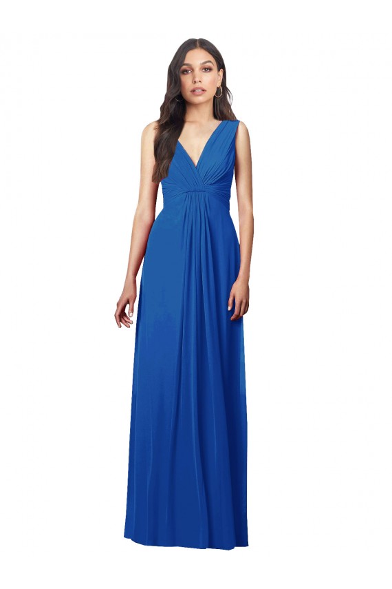 Boutique Bleu roi Trapèze Col V Mousseline Longue Robes demoiselle d'honneur