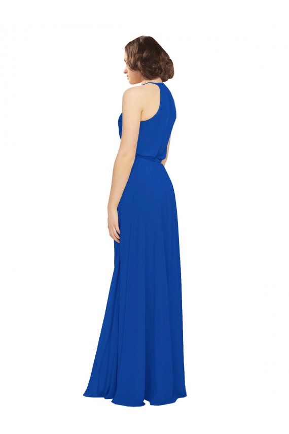 Boutique Bleu roi Trapèze Col bijou Mousseline Longue Robes demoiselle d'honneur