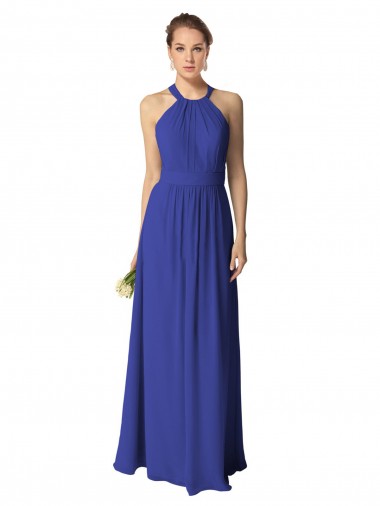 Boutique Bleu roi Trapèze Licou Mousseline Longue Robes demoiselle d'honneur