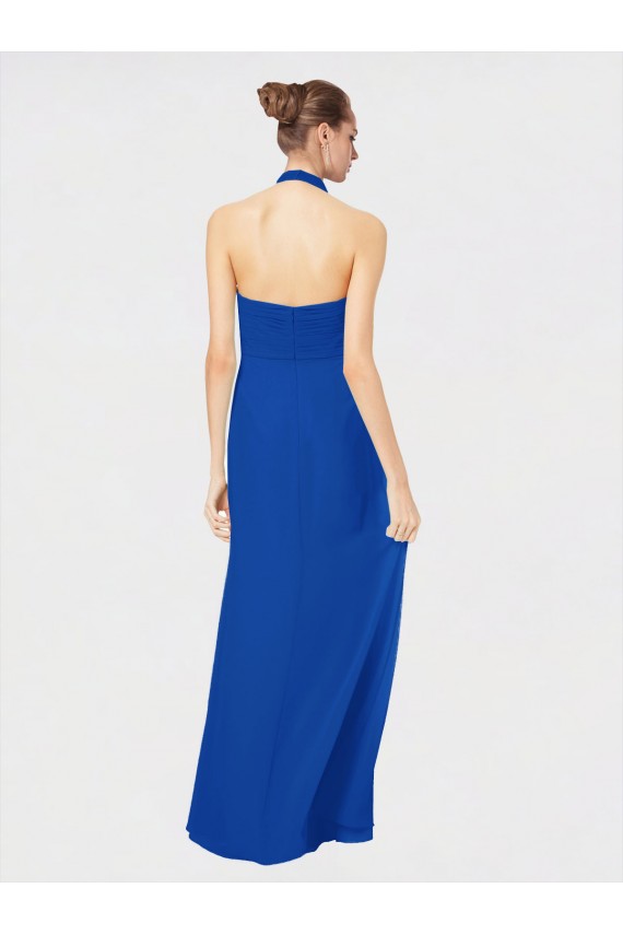 Boutique Bleu roi Trapèze Licou Mousseline Longue Robes demoiselle d'honneur