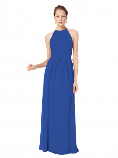 Boutique Bleu roi Trapèze Licou Mousseline Longue Robes demoiselle d'honneur