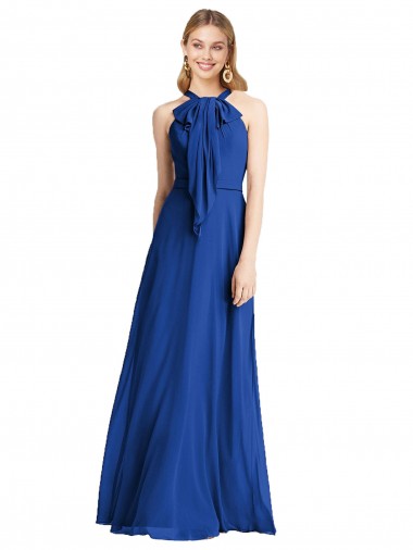 Boutique Bleu roi Trapèze Licou Mousseline Longue Robes demoiselle d'honneur