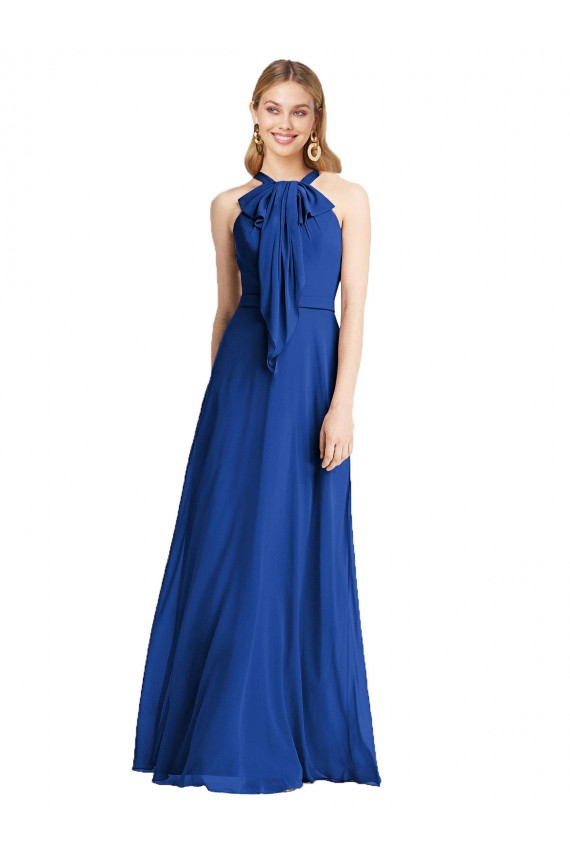 Boutique Bleu roi Trapèze Licou Mousseline Longue Robes demoiselle d'honneur