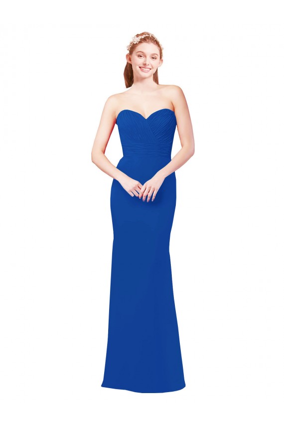 Boutique Bleu roi Trapèze Mousseline Longue Robes demoiselle d'honneur