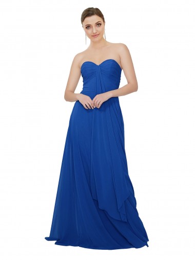 Boutique Bleu roi Trapèze Sans bretelle Mousseline Longue Robes demoiselle d'honneur