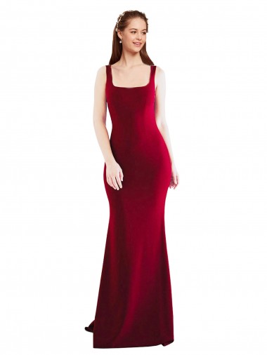Boutique Bordeaux 10 Sirène Col Carré Crêpe Stretch Longue Formelles Robes demoiselle d'honneur / Robes de soirée / Robes de bal