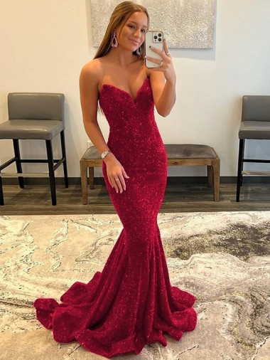 Boutique Bordeaux Fourreau Balayage train Paillettes Velours Longue Robes de bal
