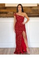 Boutique Bordeaux Fourreau Balayage train Paillettes Velours Longue Robes de bal