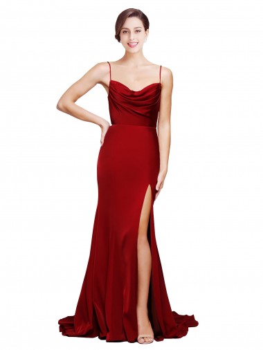 Boutique Bordeaux Fourreau Bretelles spaghetti Balayage train Satiné Stretch Longue Formelles Robes demoiselle d'honneur / Robes de soirée / Robes de bal