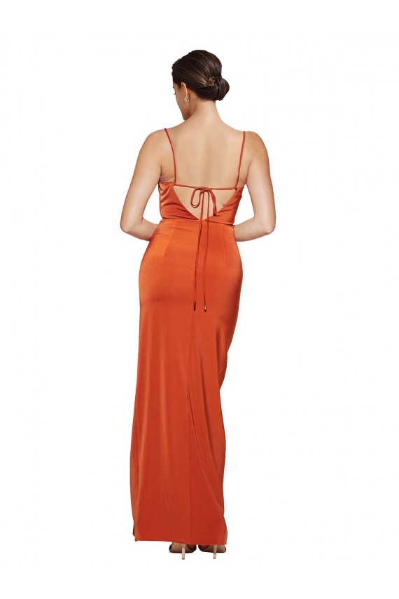 Boutique Rust Fourreau Bretelles spaghetti Balayage train Satiné Stretch Longue Formelles Robes demoiselle d'honneur / Robes de soirée / Robes de bal