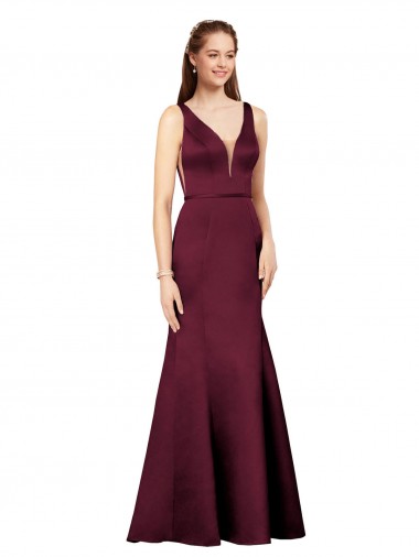 Boutique Bordeaux Fourreau Col V Satiné Longue Formelles Robes demoiselle d'honneur / Robes de soirée / Robes de bal