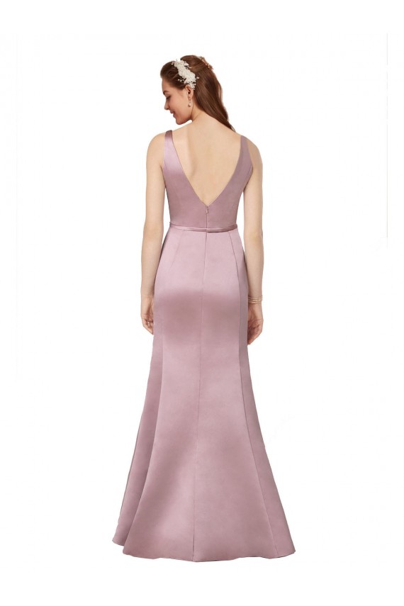 Boutique Bordeaux Fourreau Col V Satiné Longue Formelles Robes demoiselle d'honneur / Robes de soirée / Robes de bal