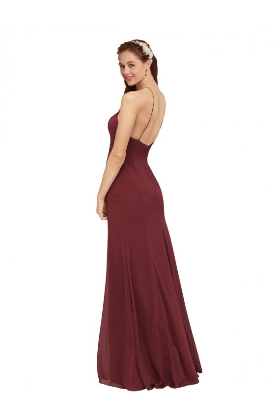 Boutique Bordeaux Fourreau Licou Mousseline Longue Robes demoiselle d'honneur