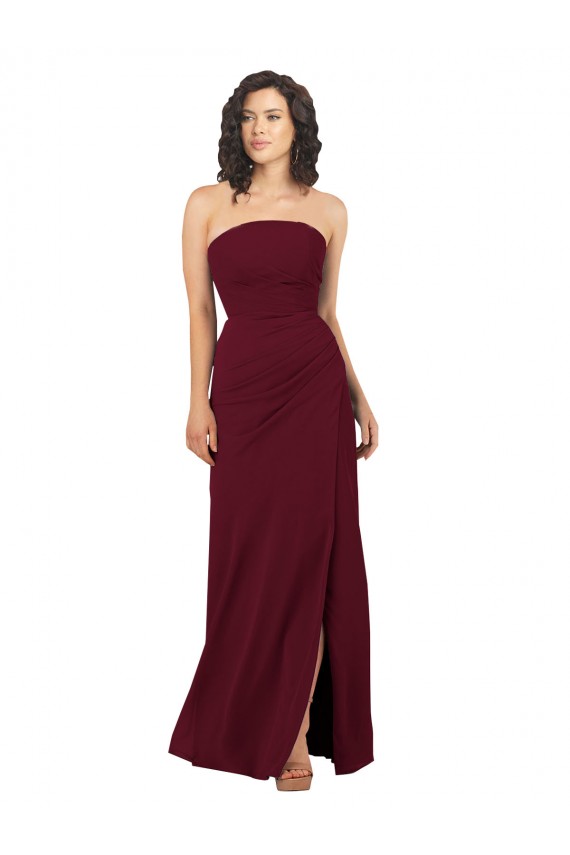 Boutique Bordeaux Fourreau Sans bretelle Mousseline Longue Robes demoiselle d'honneur