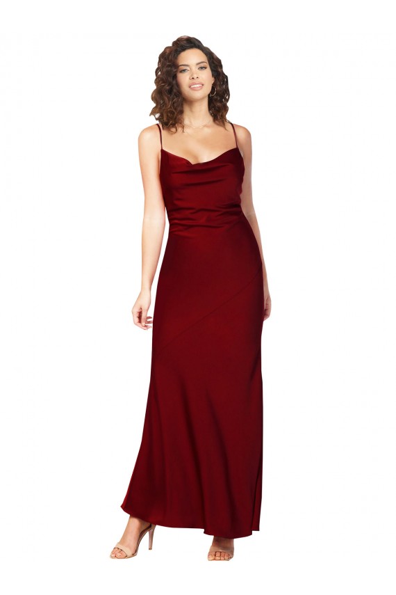 Boutique Bordeaux Fourreau Satiné Soyeux Longue Formelles Robes demoiselle d'honneur / Robes de soirée / Robes de bal