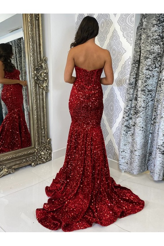 Boutique Bordeaux Fourreau Traîne moyenne Paillettes Velours Longue Robes de bal