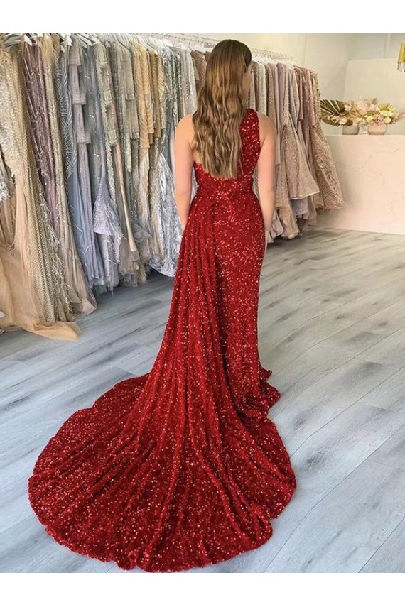 Boutique Bordeaux Fourreau Traîne moyenne Paillettes Velours Longue Robes de bal