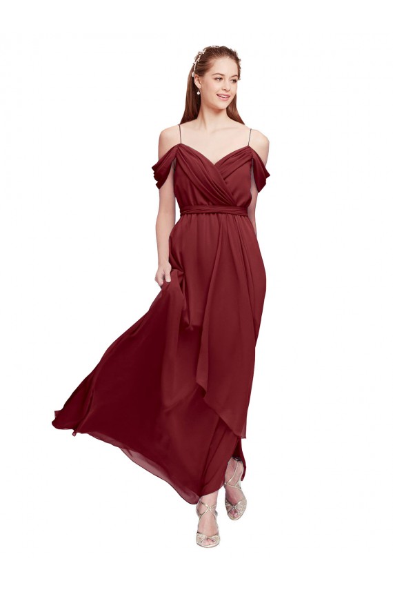 Boutique Bordeaux Fourreau Épaule Dénudée Mousseline Longue Robes demoiselle d'honneur