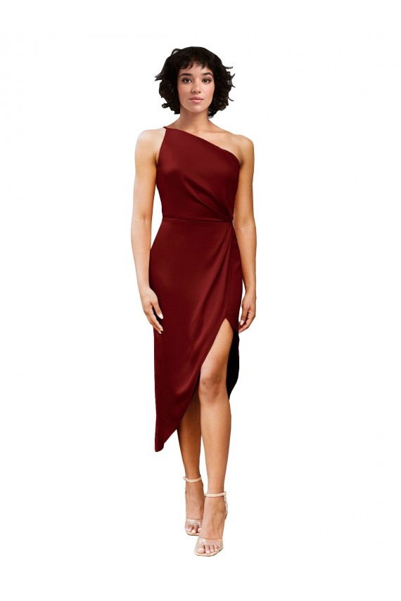 Boutique Bordeaux Fourreau midi Satiné Stretch Courte Robes demoiselle d'honneur / Robes de soirée / Robes de cocktail