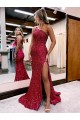 Boutique Bordeaux Sirène Balayage train Paillettes Velours Longue Robes de bal