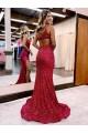 Boutique Bordeaux Sirène Balayage train Paillettes Velours Longue Robes de bal