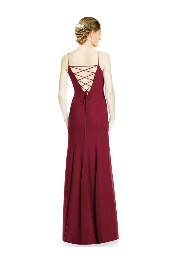 Boutique Bordeaux Sirène Bretelles spaghetti Mousseline Longue Robes demoiselle d'honneur