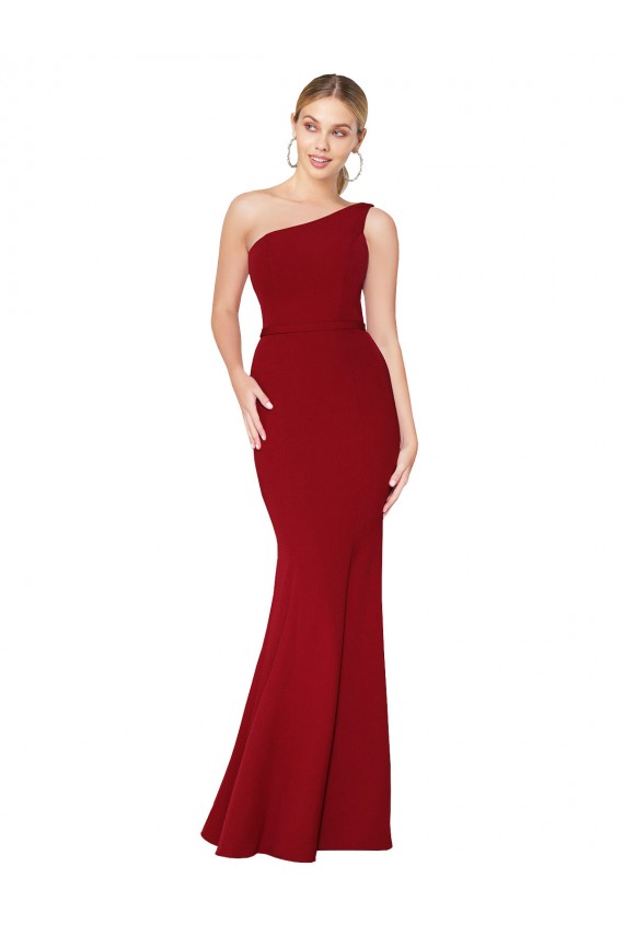 Boutique Bordeaux Sirène Col Haut Crêpe Stretch Longue Formelles Robes demoiselle d'honneur / Robes de soirée / Robes de bal
