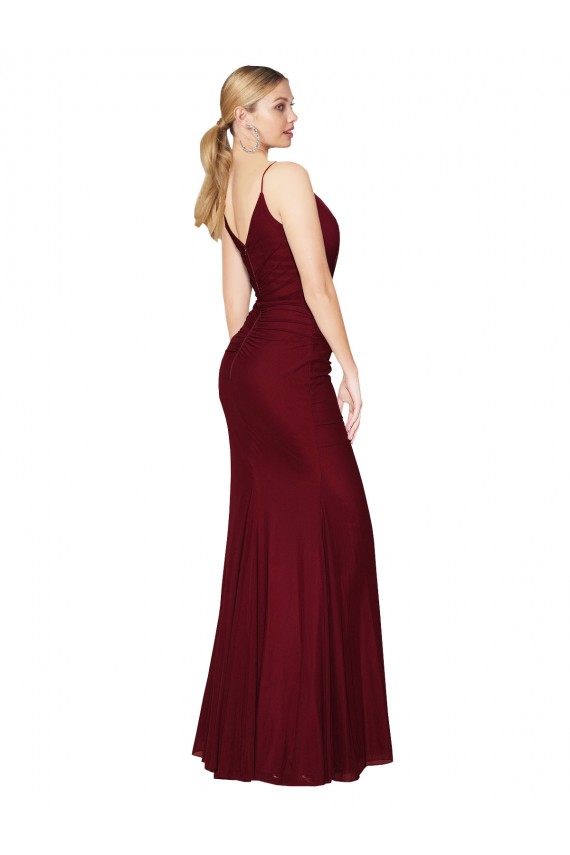 Boutique Bordeaux Sirène Col V Mousseline Longue Formelles Robes demoiselle d'honneur / Robes de soirée / Robes de bal