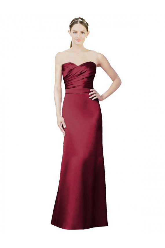 Boutique Bordeaux Sirène Sans bretelle Satiné Longue Robes demoiselle d'honneur