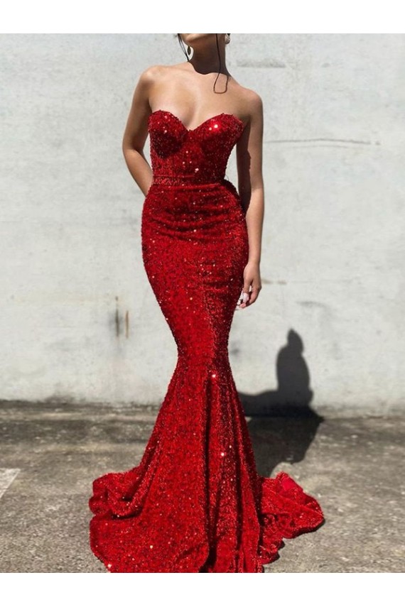 Boutique Bordeaux Sirène Traîne moyenne Paillettes Velours Longue Robes de bal