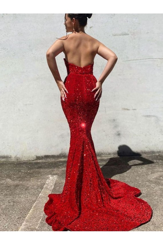 Boutique Bordeaux Sirène Traîne moyenne Paillettes Velours Longue Robes de bal