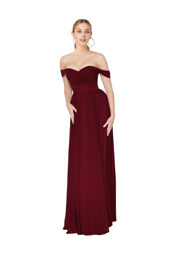 Boutique Bordeaux Sirène Épaule Dénudée Mousseline Longue Formelles Robes demoiselle d'honneur / Robes de soirée / Robes de bal
