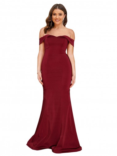 Boutique Bordeaux Sirène Épaule Dénudée Spandex Longue Formelles Robes demoiselle d'honneur / Robes de soirée / Robes de bal