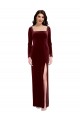 Boutique Bordeaux Trapèze Bretelles spaghetti Col Carré Velours Stretch Longue Robes demoiselle d'honneur / Robes de bal