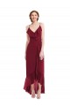 Boutique Bordeaux Trapèze Bretelles spaghetti Col V Mousseline Longue Asymétrique Robes demoiselle d'honneur