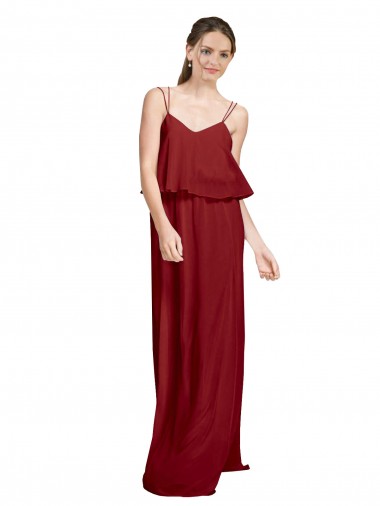 Boutique Bordeaux Trapèze Bretelles spaghetti Mousseline Longue Robes demoiselle d'honneur
