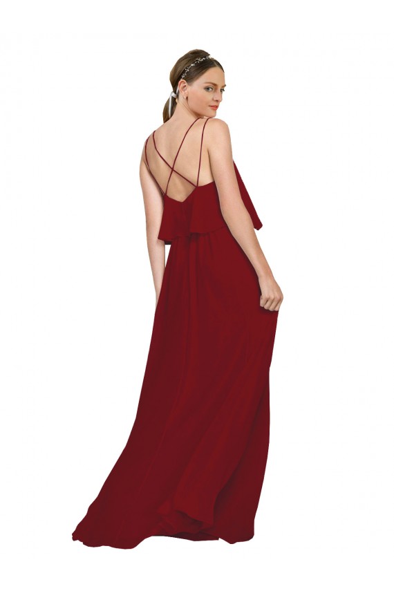 Boutique Bordeaux Trapèze Bretelles spaghetti Mousseline Longue Robes demoiselle d'honneur