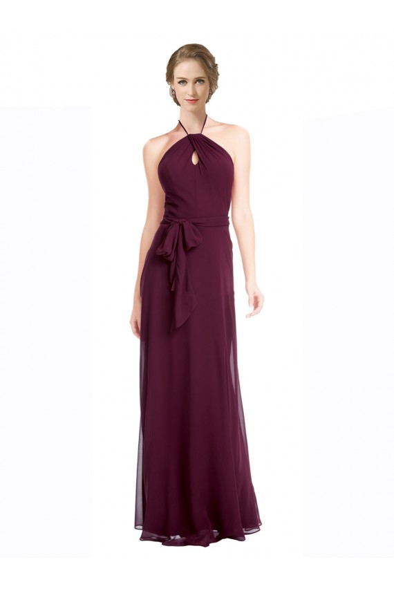 Boutique Bordeaux Trapèze Bretelles spaghetti Mousseline Longue Robes demoiselle d'honneur