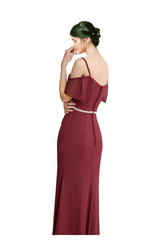 Boutique Bordeaux Trapèze Bretelles spaghetti Mousseline Longue Robes demoiselle d'honneur