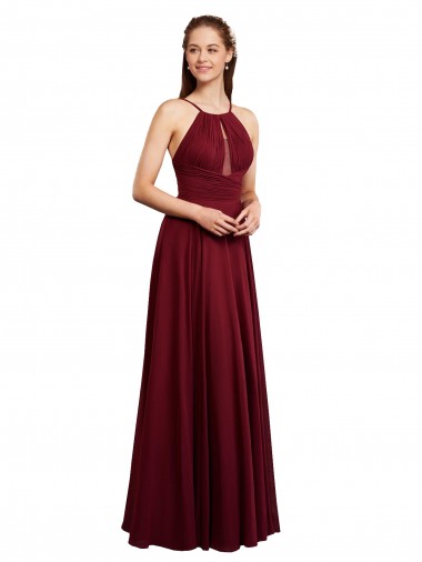 Boutique Bordeaux Trapèze Bretelles spaghetti Mousseline Longue Robes demoiselle d'honneur