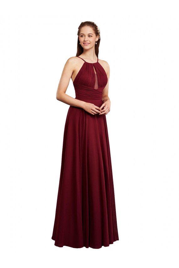 Boutique Bordeaux Trapèze Bretelles spaghetti Mousseline Longue Robes demoiselle d'honneur