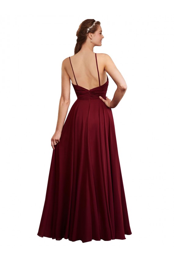 Boutique Bordeaux Trapèze Bretelles spaghetti Mousseline Longue Robes demoiselle d'honneur