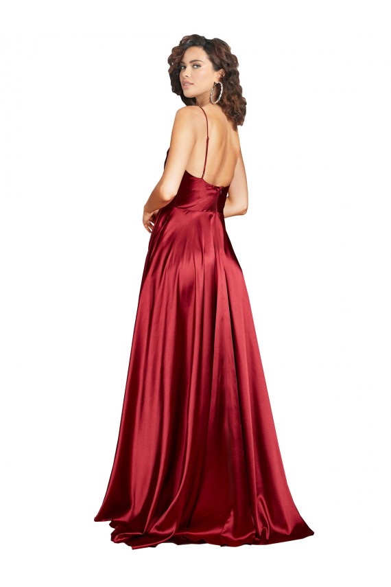Boutique Bordeaux Trapèze Bretelles spaghetti Satiné Soyeux Longue Formelles Robes demoiselle d'honneur / Robes de soirée / Robes de bal