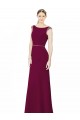 Boutique Bordeaux Trapèze Col Bateau Col Haut Mousseline Longue Robes demoiselle d'honneur