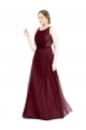 Boutique Bordeaux Trapèze Col Bateau Tulle Longue Robes demoiselle d'honneur