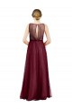 Boutique Bordeaux Trapèze Col Bateau Tulle Longue Robes demoiselle d'honneur