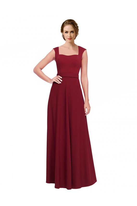 Boutique Bordeaux Trapèze Col Carré Crêpe Stretch Longue Robes demoiselle d'honneur / Robes de bal