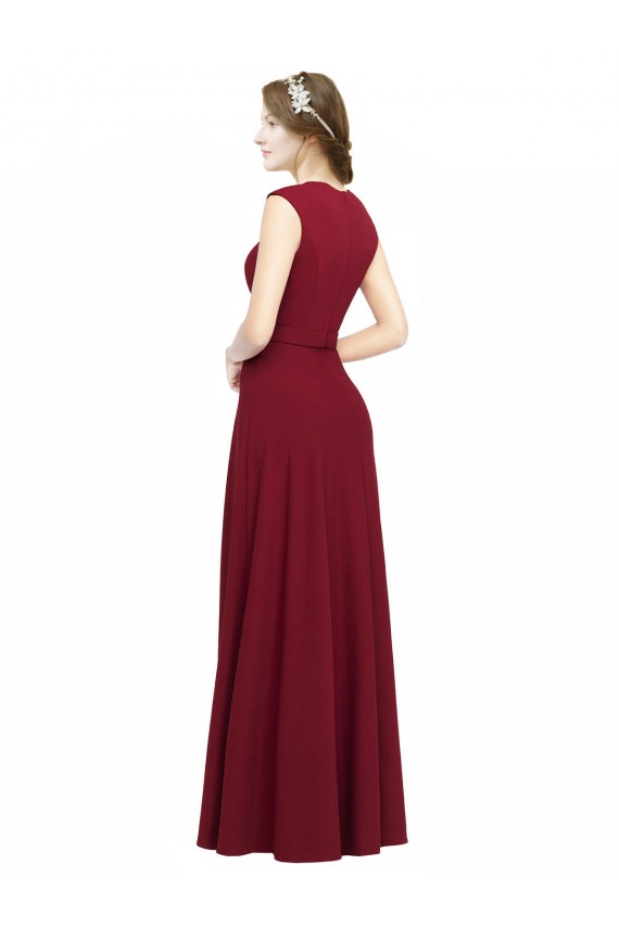 Boutique Bordeaux Trapèze Col Carré Crêpe Stretch Longue Robes demoiselle d'honneur / Robes de bal