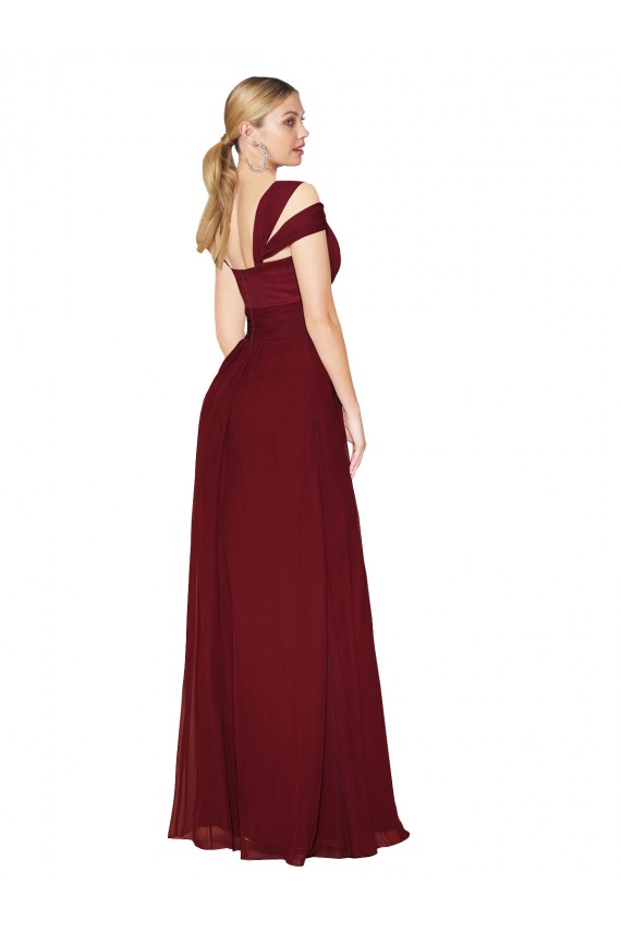 Boutique Bordeaux Trapèze Col Haut Mousseline Longue Formelles Robes demoiselle d'honneur / Robes de soirée / Robes de bal